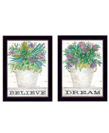 Set Of Two Succulents Dream and Believe Black Framed Print Wall Art - Homeroots - Flyclothing LLC