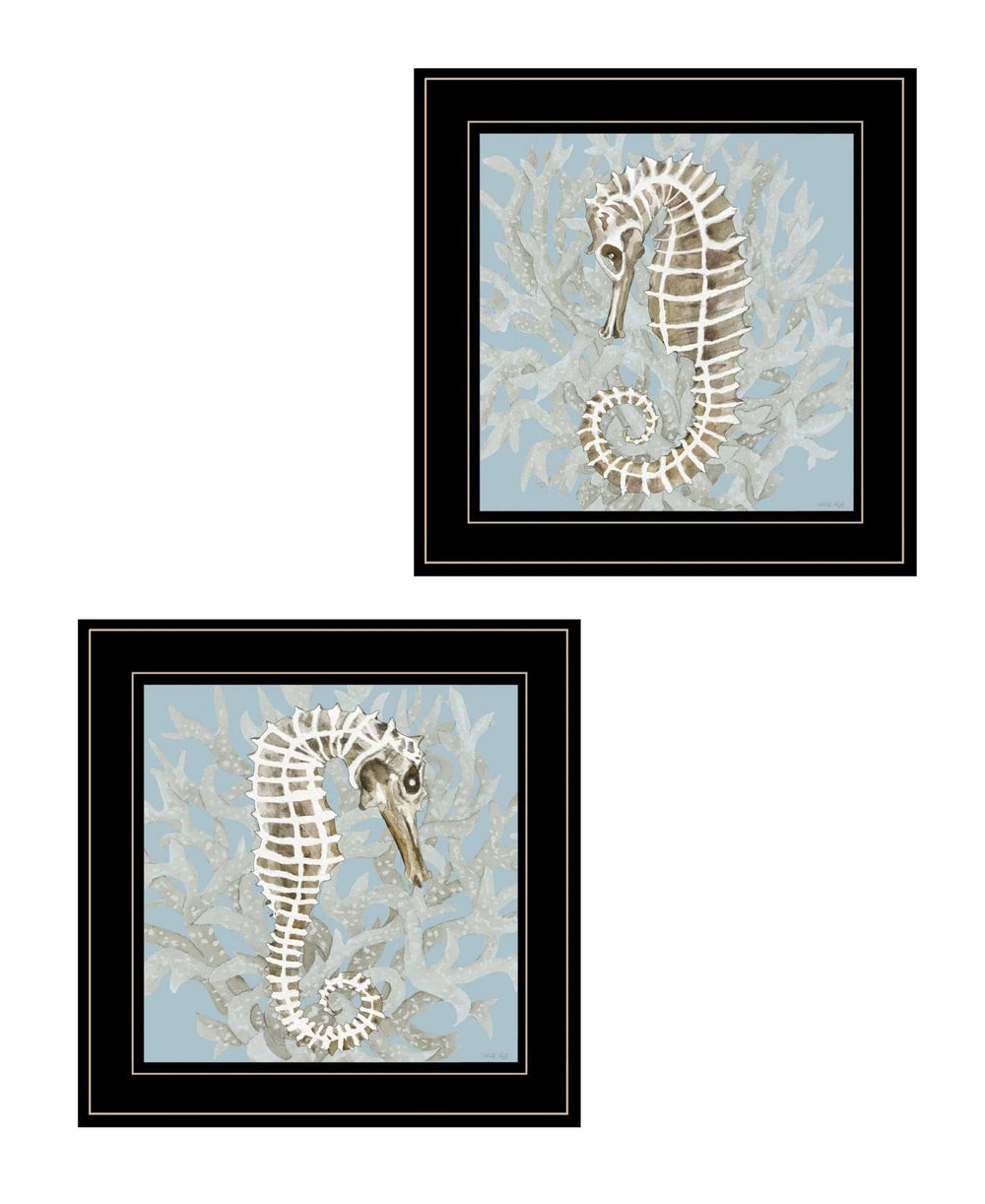 Set Of Two Coral Seahorse 1 Black Framed Print Wall Art - Homeroots - Flyclothing LLC
