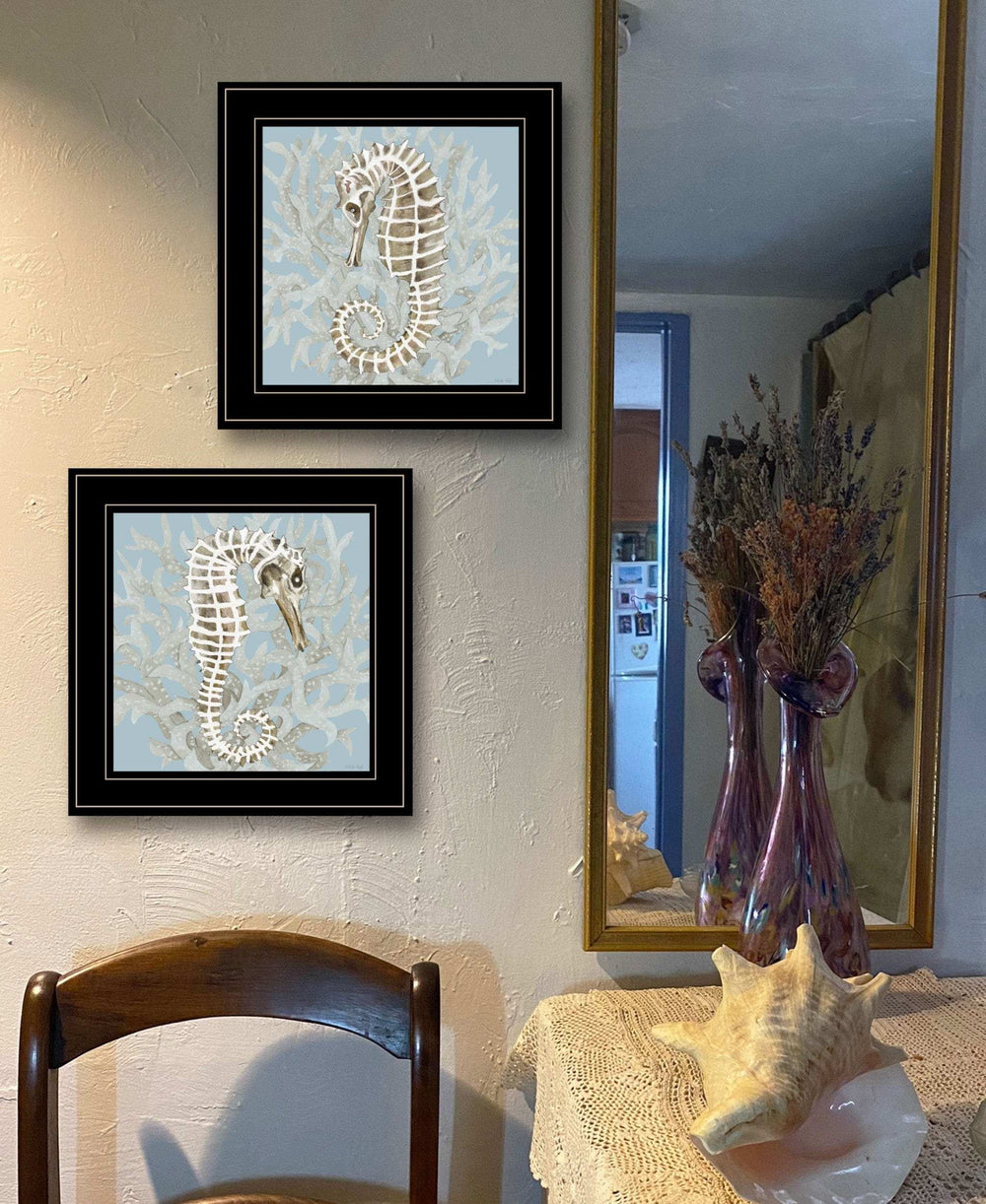 Set Of Two Coral Seahorse 1 Black Framed Print Wall Art - Homeroots - Flyclothing LLC