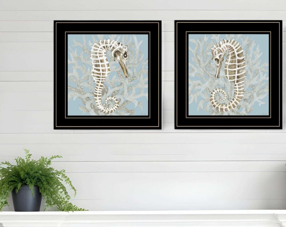 Set Of Two Coral Seahorse 1 Black Framed Print Wall Art - Homeroots - Flyclothing LLC