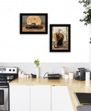 Set Of Two Harvest Moon with A Black Cat and Truck 2 Black Framed Print Kitchen Wall Art - Homeroots - Flyclothing LLC