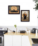 Set Of Two Harvest Moon with A Black Cat and Truck 3 Black Framed Print Kitchen Wall Art - Homeroots - Flyclothing LLC