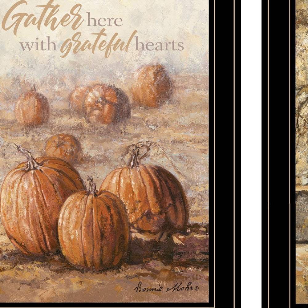 Set Of Two Pumpkins with A Black Cat Black Framed Print Wall Art - Homeroots - Flyclothing LLC