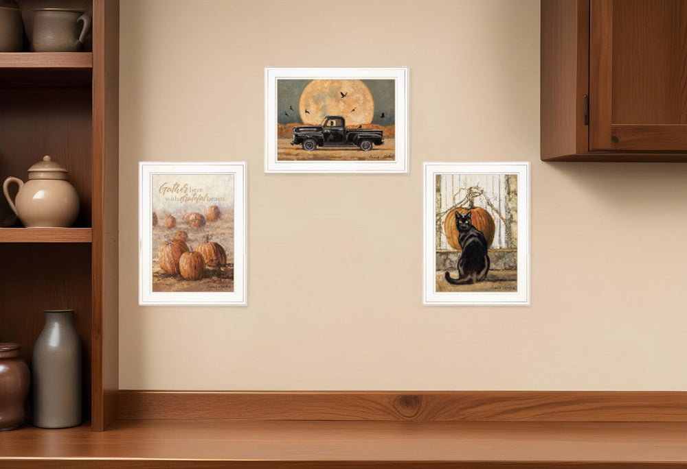 Set Of Three Harvest Moon White Framed Print Kitchen Wall Art - Homeroots