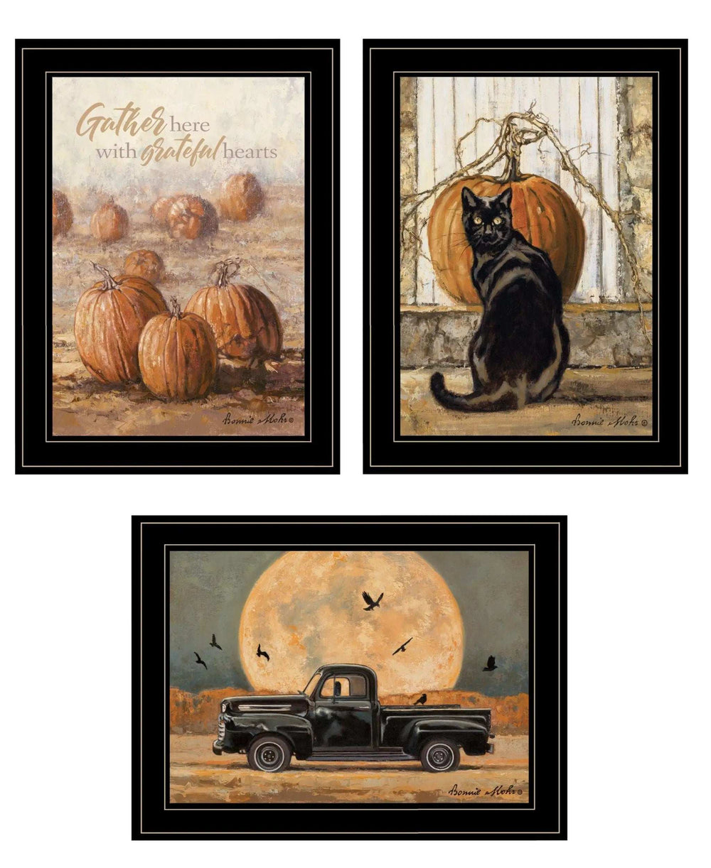 Set Of Three Harvest Moon Black Framed Print Kitchen Wall Art - Homeroots - Flyclothing LLC