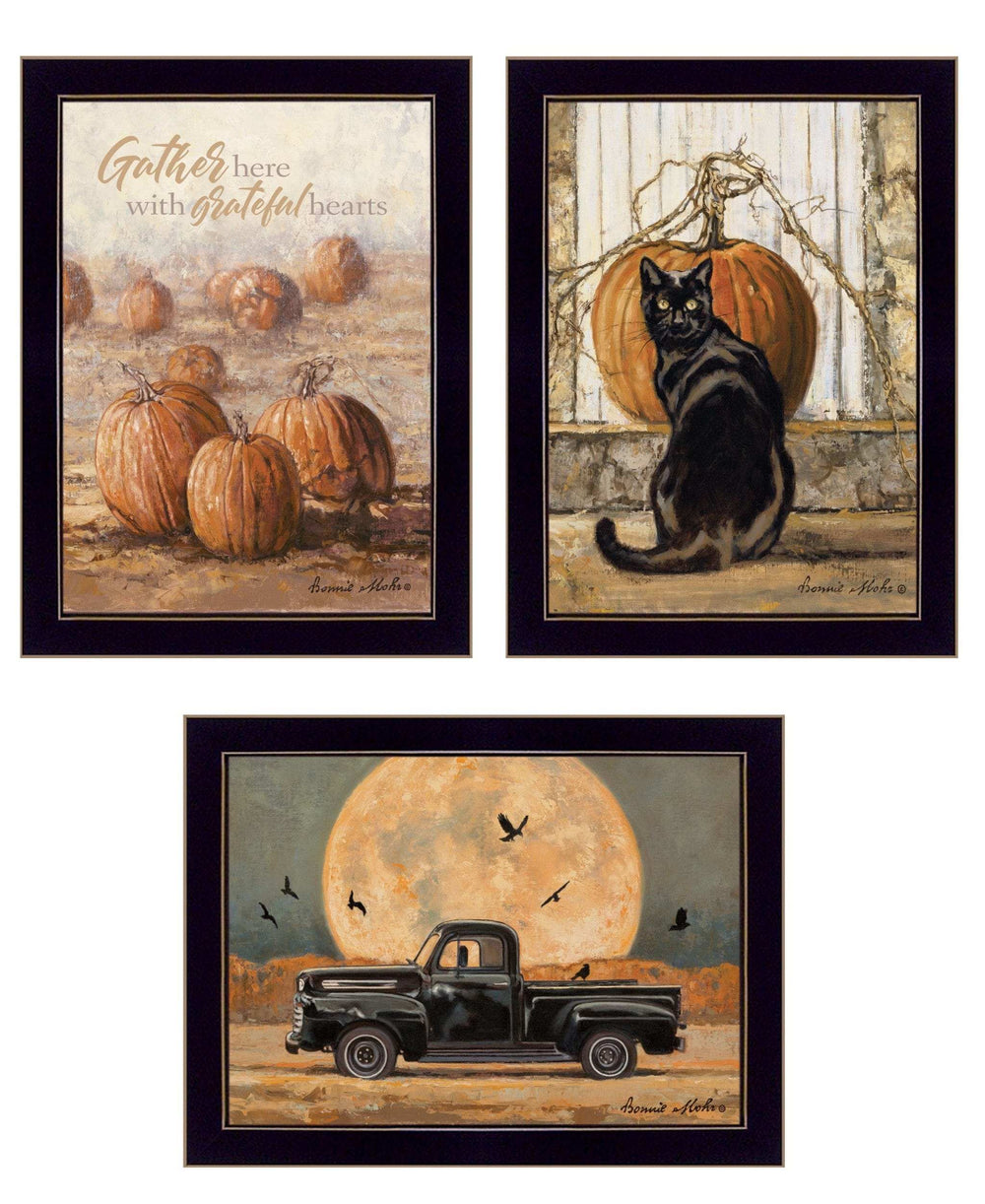 Set Of Three Harvest Moon Black Framed Print Kitchen Wall Art - Homeroots - Flyclothing LLC