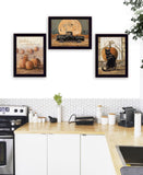 Set Of Three Harvest Moon Black Framed Print Kitchen Wall Art - Homeroots
