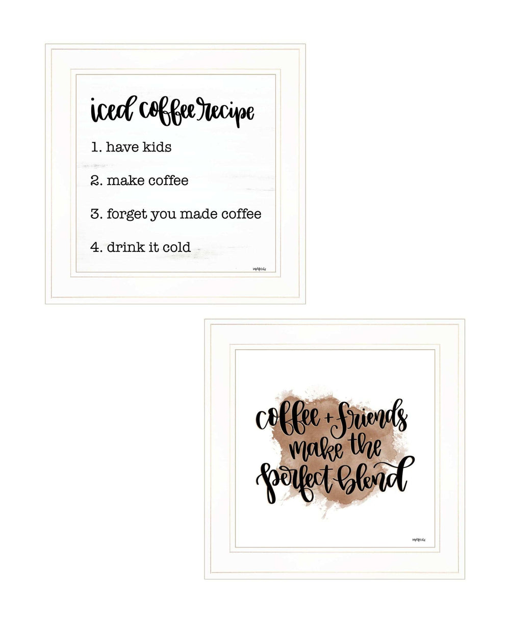 Set Of Two Coffee and Friends Recipe White Framed Print Kitchen Wall Art - Homeroots - Flyclothing LLC