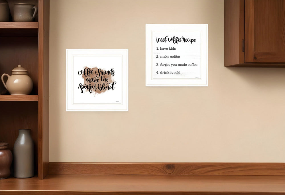 Set Of Two Coffee and Friends Recipe White Framed Print Kitchen Wall Art - Homeroots