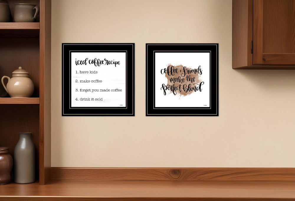 Set Of Two Coffee and Friends Recipe Black Framed Print Kitchen Wall Art - Homeroots
