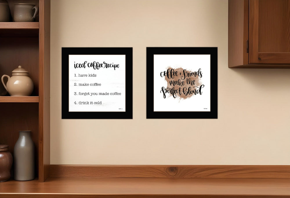 Set Of Two Coffee and Friends Recipe Black Framed Print Kitchen Wall Art - Homeroots