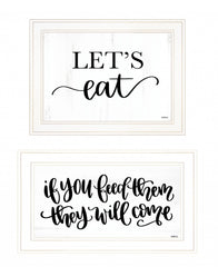 Set Of Two Lets Eat or Feed Them 1 White Framed Print Kitchen Wall Art