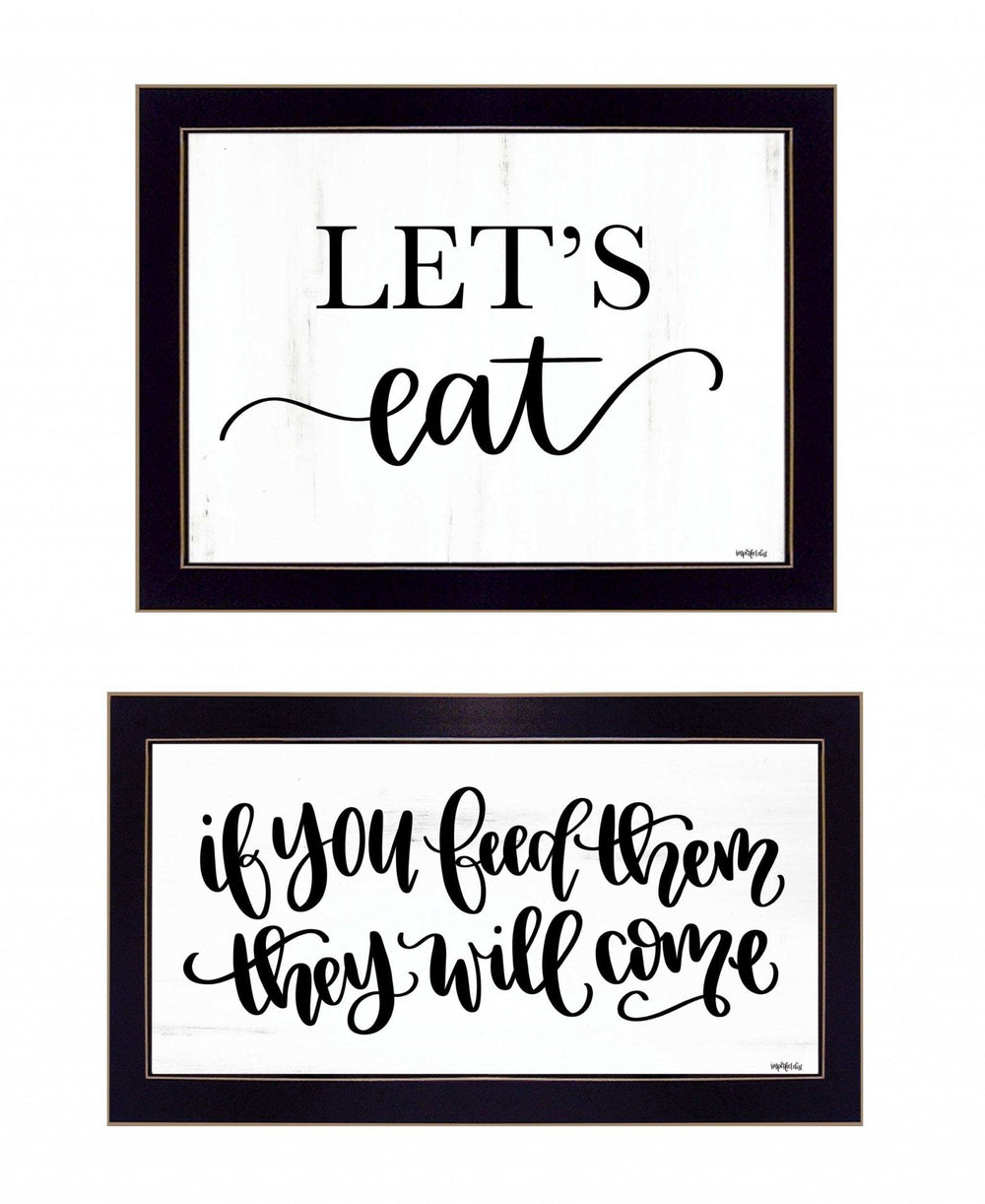Set Of Two Lets Eat or Feed Them 3 Black Framed Print Kitchen Wall Art - Homeroots - Flyclothing LLC