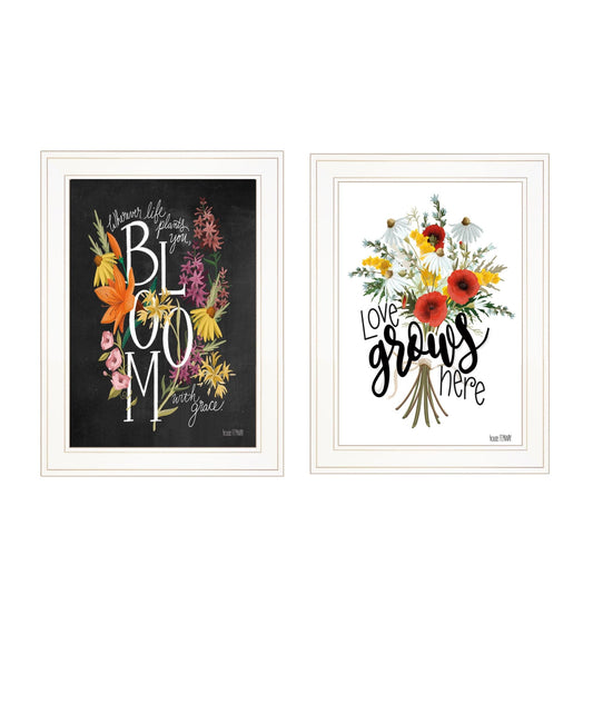 Set Of Two Love and Bloom White Framed Print Wall Art - Homeroots