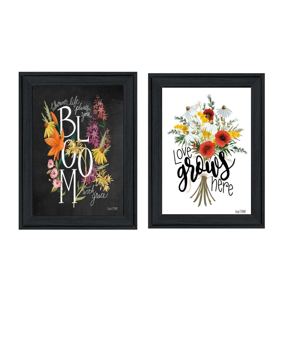 Set Of Two Love and Bloom Black Framed Print Wall Art - Homeroots - Flyclothing LLC