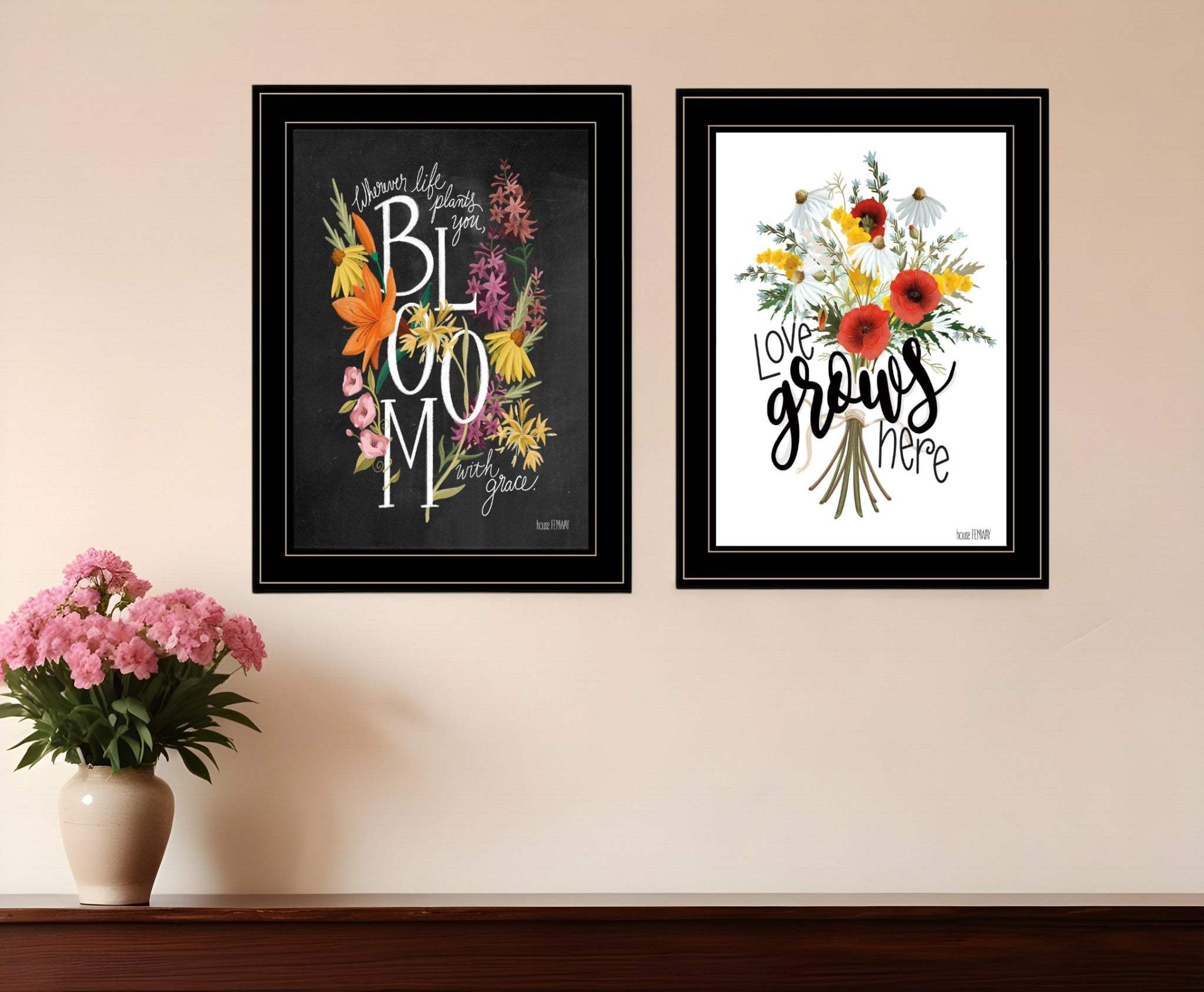 Set Of Two Love and Bloom Black Framed Print Wall Art - Homeroots - Flyclothing LLC