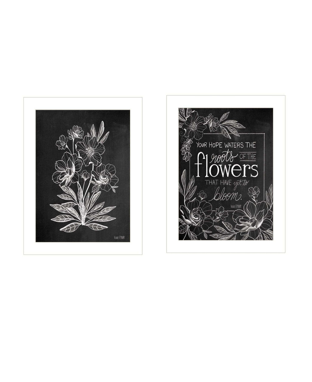 Set Of Two Black and White Flowers in Bloom White Framed Print Wall Art - Homeroots - Flyclothing LLC