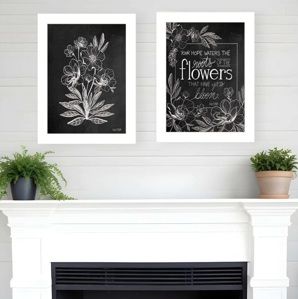 Set Of Two Black and White Flowers in Bloom White Framed Print Wall Art - Homeroots - Flyclothing LLC