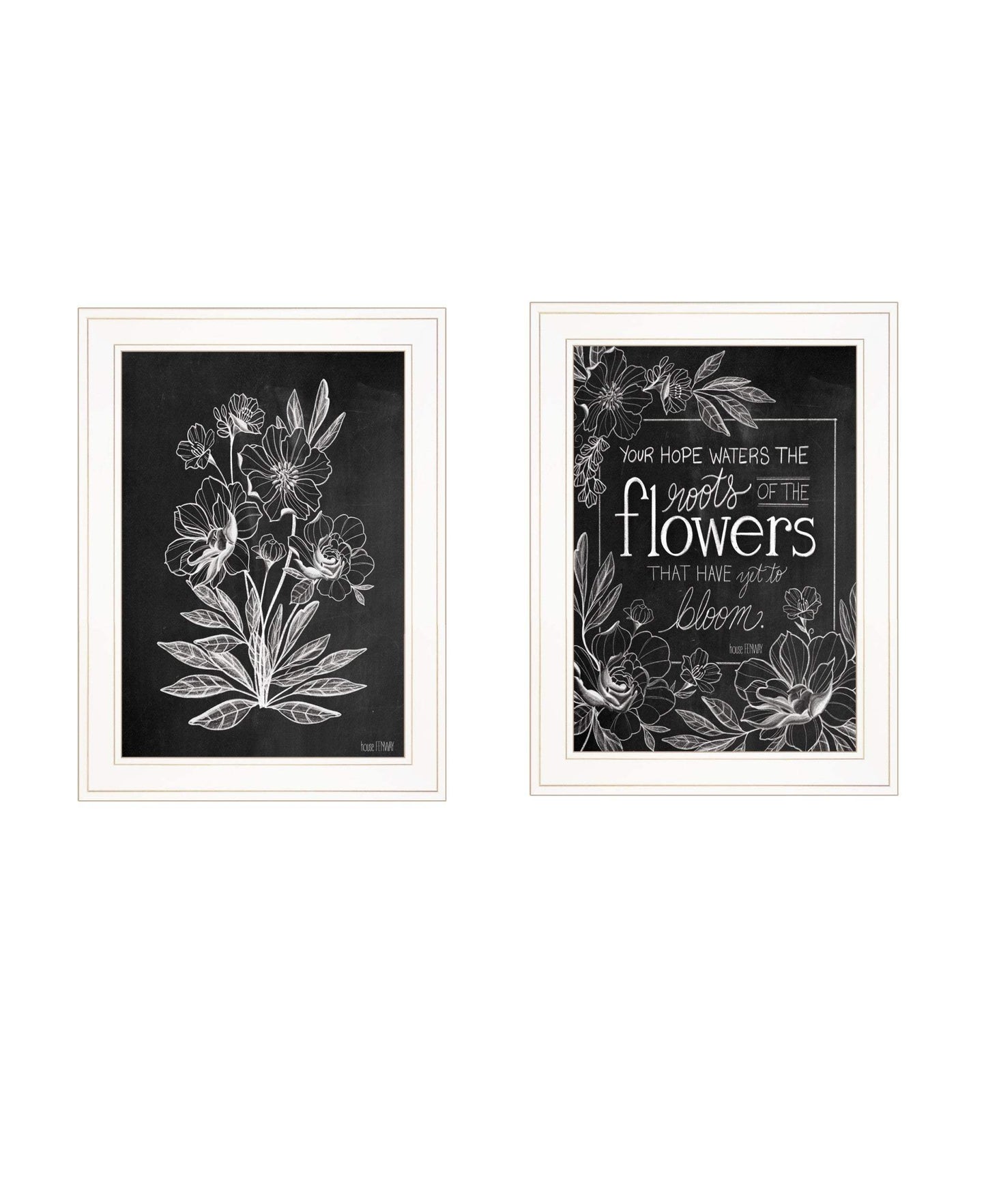 Set Of Two Vintage Flowers in Bloom White Framed Print Wall Art - Homeroots - Flyclothing LLC