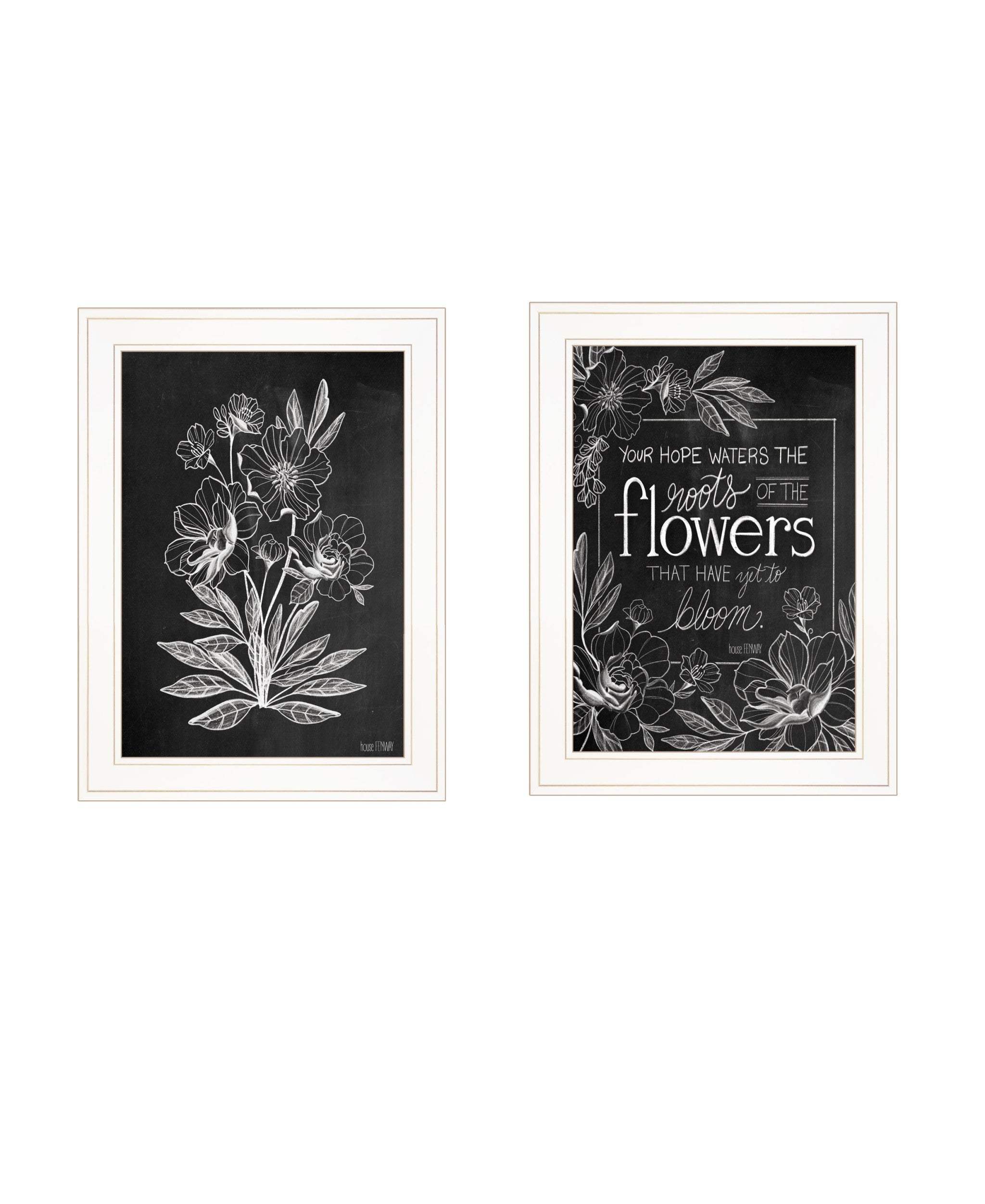 Set Of Two Vintage Flowers in Bloom White Framed Print Wall Art - Homeroots - Flyclothing LLC