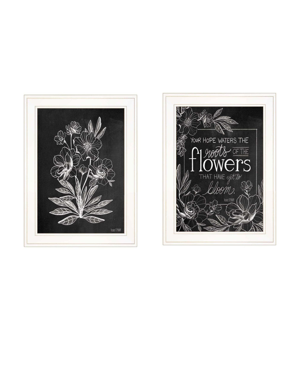 Set Of Two Vintage Flowers in Bloom White Framed Print Wall Art - Homeroots - Flyclothing LLC