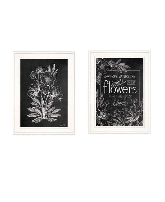 Set Of Two Vintage Flowers in Bloom White Framed Print Wall Art - Homeroots - Flyclothing LLC