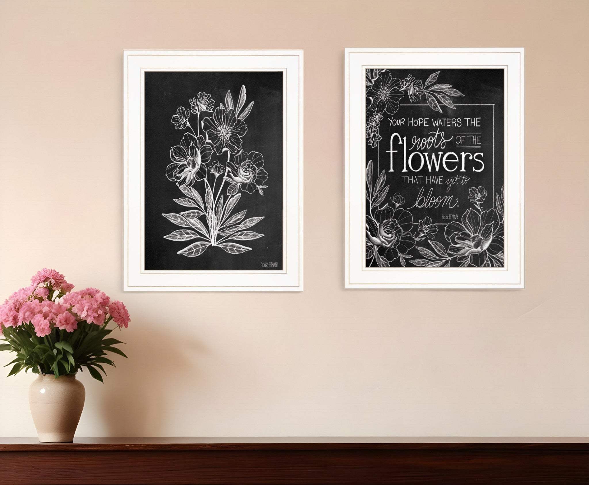 Set Of Two Vintage Flowers in Bloom White Framed Print Wall Art - Homeroots - Flyclothing LLC