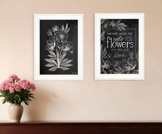 Set Of Two Vintage Flowers in Bloom White Framed Print Wall Art - Homeroots - Flyclothing LLC