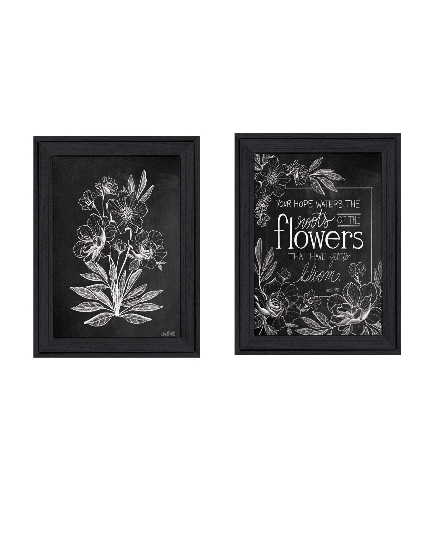 Set Of Two Vintage Flowers in Bloom Black Framed Print Wall Art - Homeroots - Flyclothing LLC