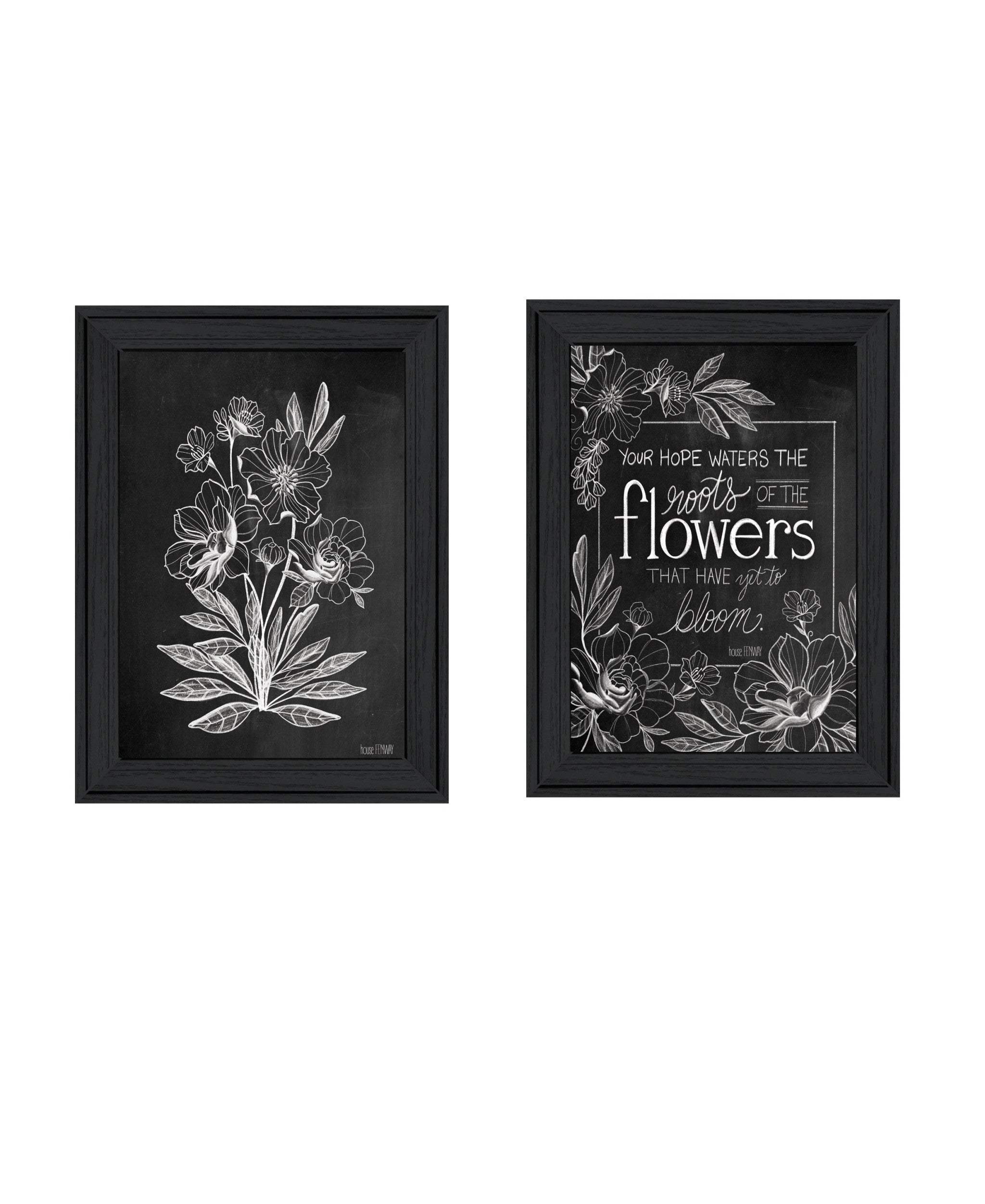 Set Of Two Vintage Flowers in Bloom Black Framed Print Wall Art - Homeroots - Flyclothing LLC