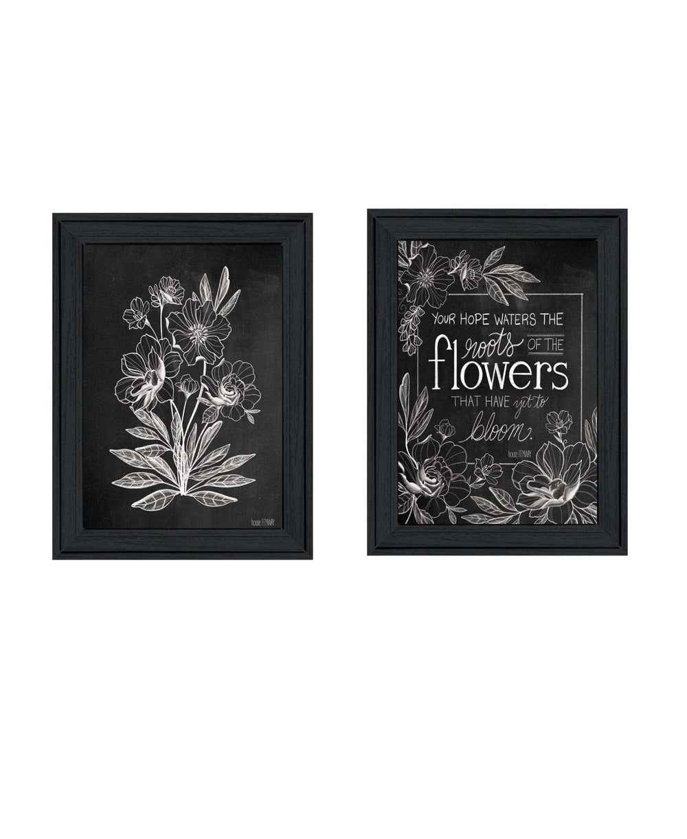 Set Of Two Vintage Flowers in Bloom Black Framed Print Wall Art - Homeroots - Flyclothing LLC