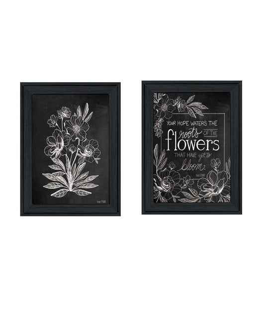 Set Of Two Vintage Flowers in Bloom Black Framed Print Wall Art - Homeroots - Flyclothing LLC