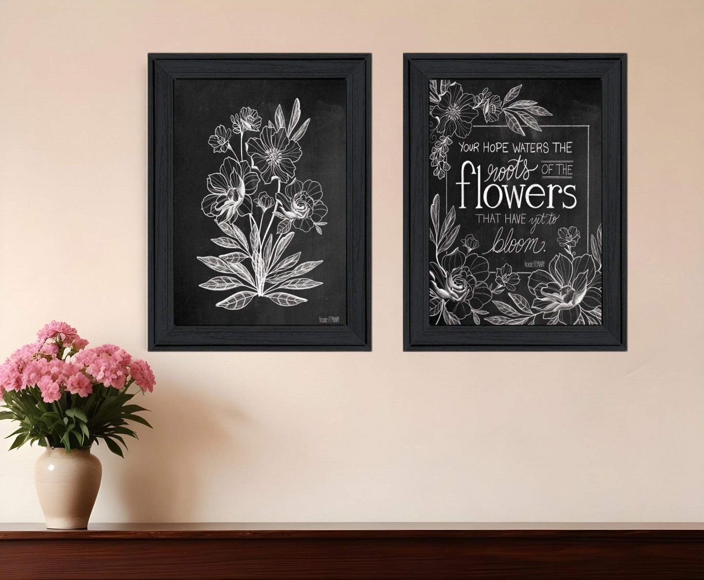 Set Of Two Vintage Flowers in Bloom Black Framed Print Wall Art - Homeroots - Flyclothing LLC