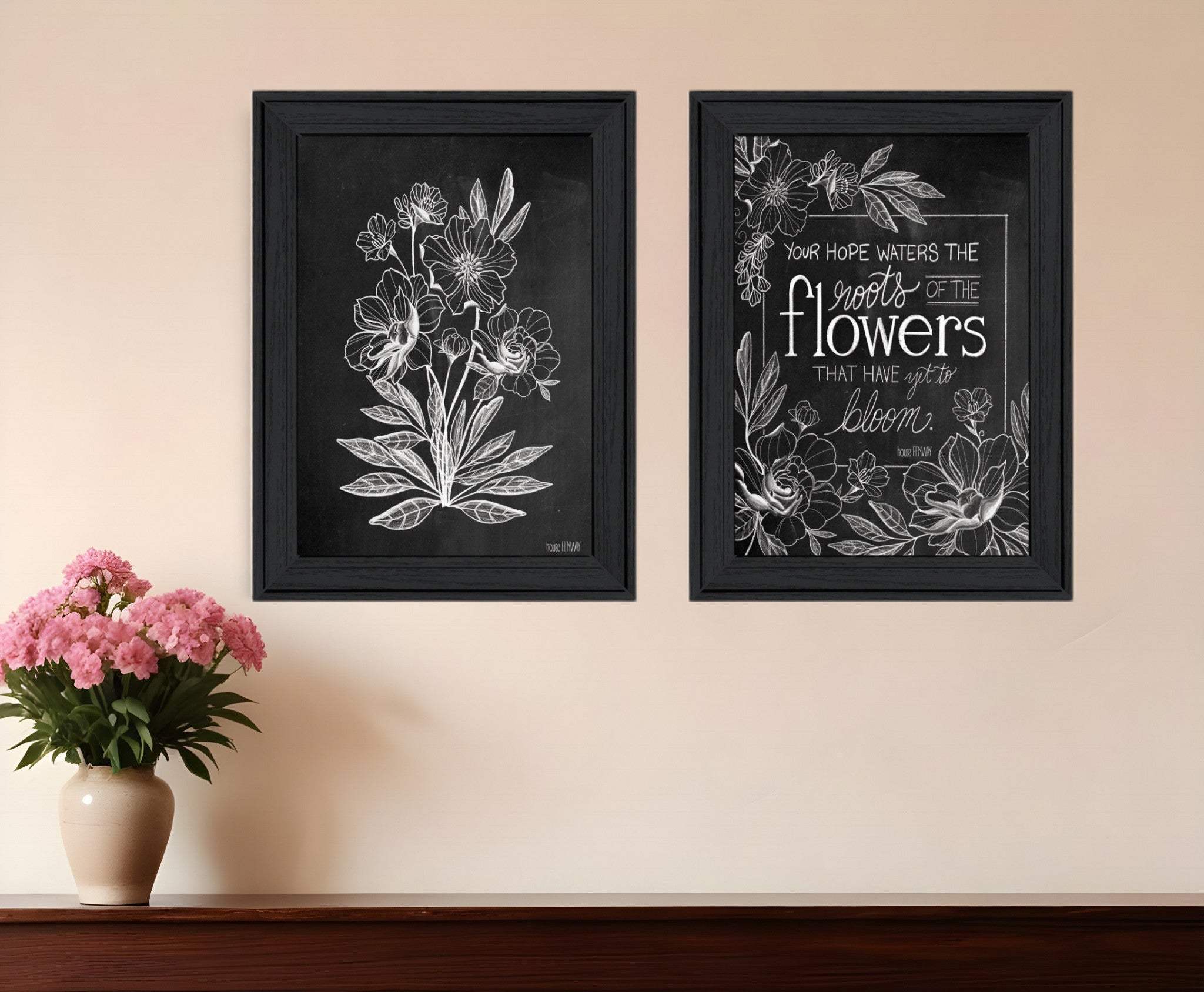 Set Of Two Vintage Flowers in Bloom Black Framed Print Wall Art - Homeroots - Flyclothing LLC