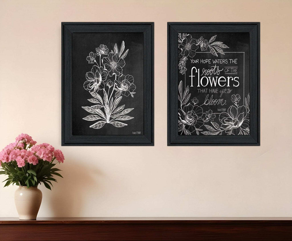 Set Of Two Vintage Flowers in Bloom Black Framed Print Wall Art - Homeroots - Flyclothing LLC