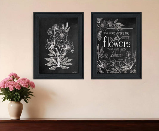 Set Of Two Vintage Flowers in Bloom Black Framed Print Wall Art - Homeroots - Flyclothing LLC