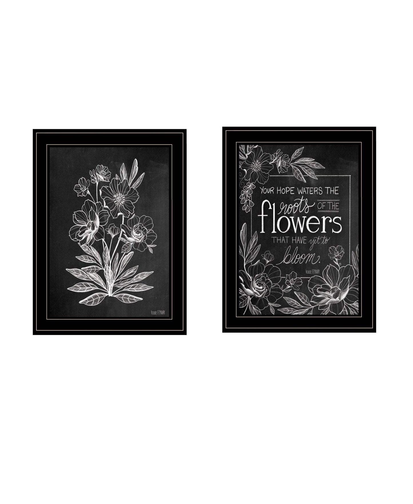 Set Of Two Vintage Flowers in Bloom Black Framed Print Wall Art - Homeroots - Flyclothing LLC
