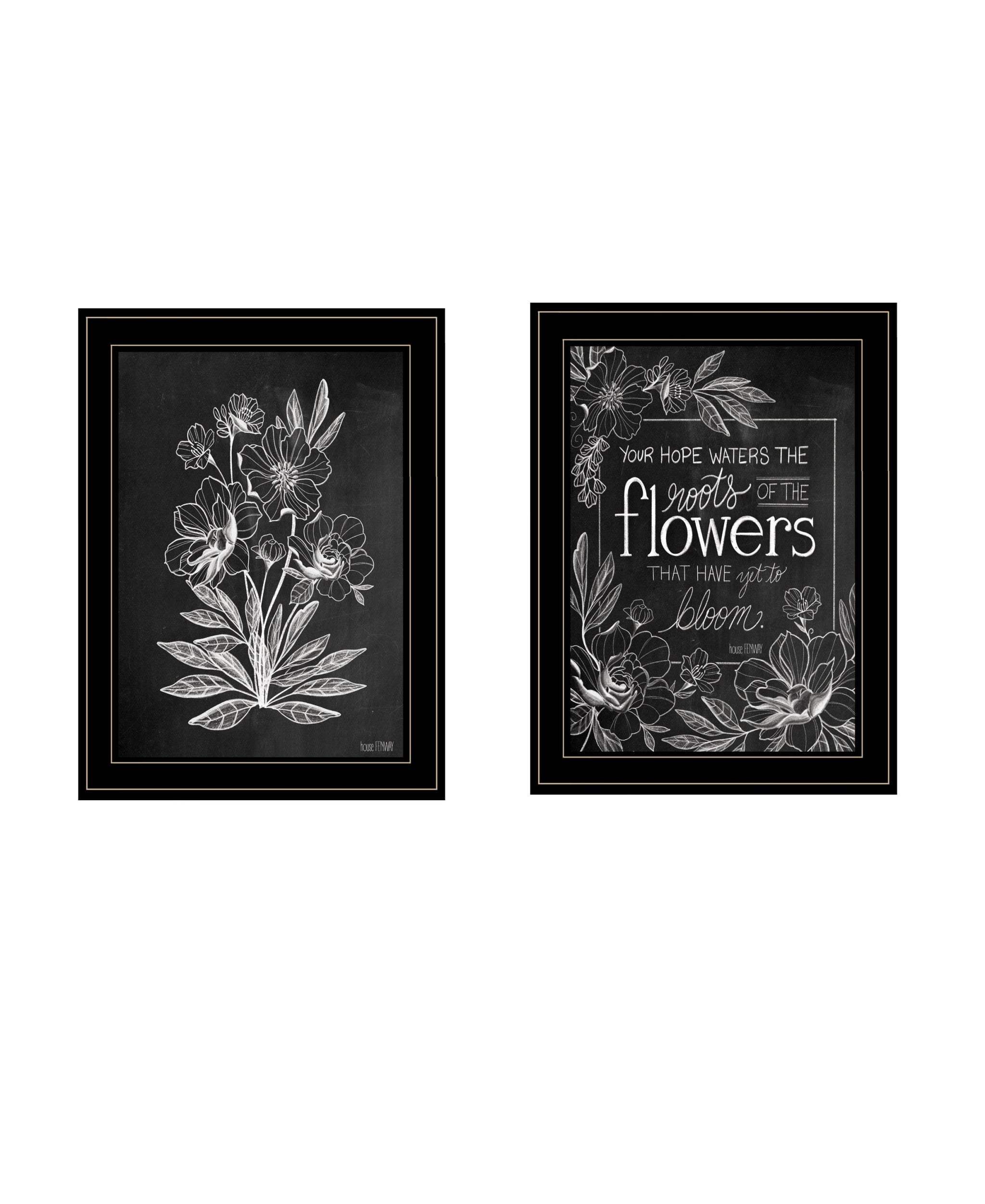 Set Of Two Vintage Flowers in Bloom Black Framed Print Wall Art - Homeroots - Flyclothing LLC
