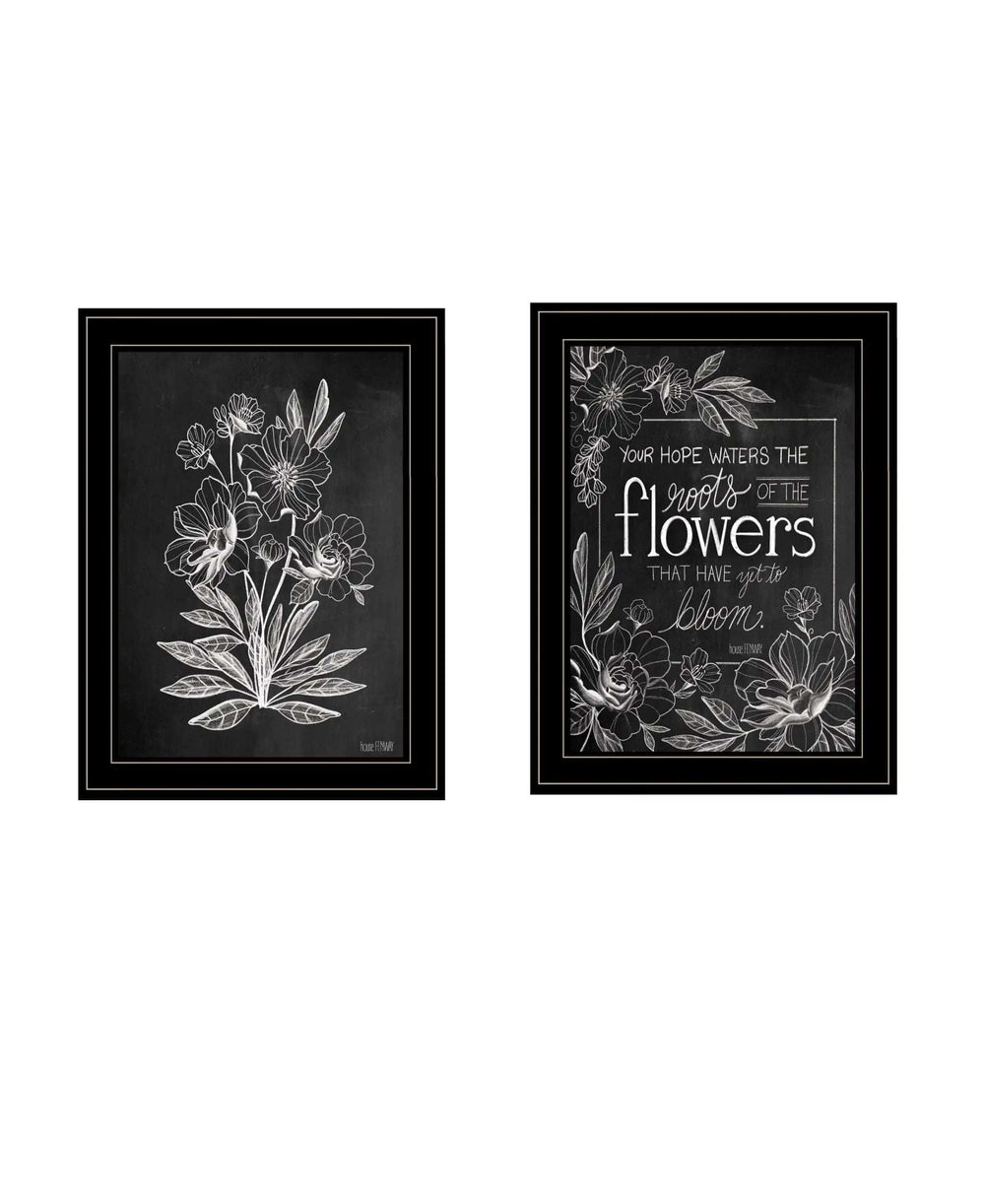 Set Of Two Vintage Flowers in Bloom Black Framed Print Wall Art - Homeroots - Flyclothing LLC