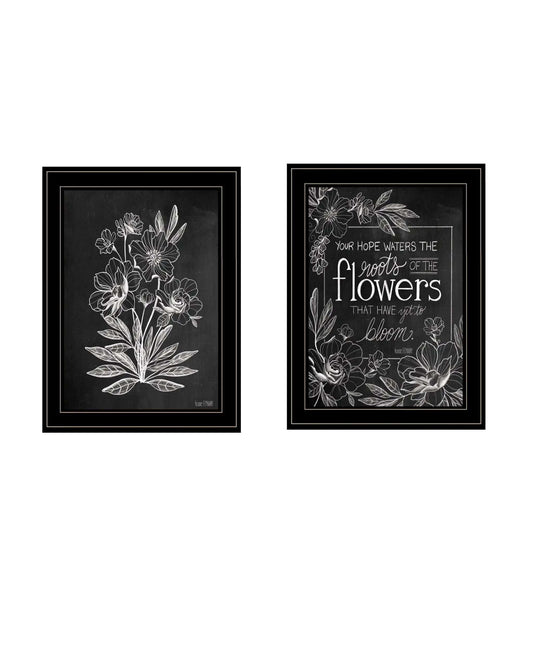 Set Of Two Vintage Flowers in Bloom Black Framed Print Wall Art - Homeroots - Flyclothing LLC