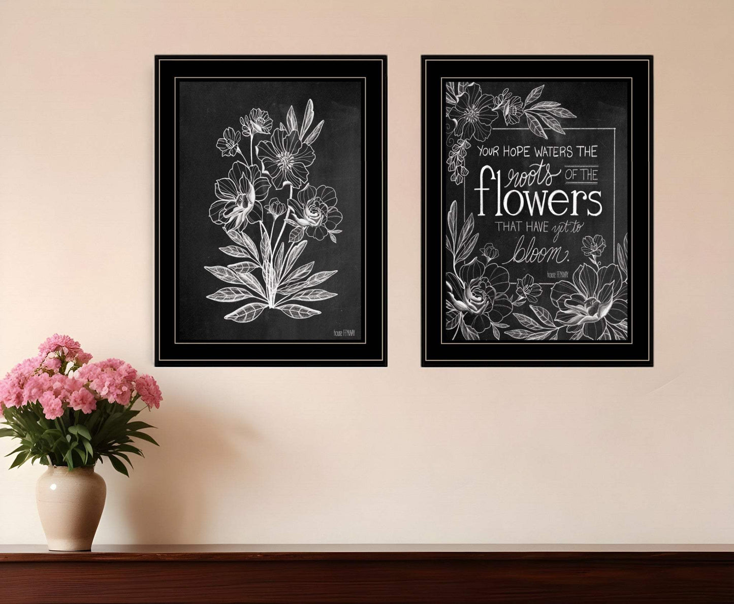 Set Of Two Vintage Flowers in Bloom Black Framed Print Wall Art - Homeroots - Flyclothing LLC