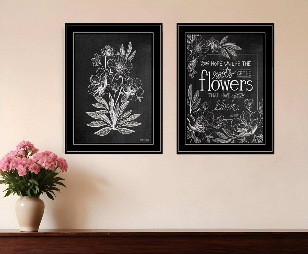 Set Of Two Vintage Flowers in Bloom Black Framed Print Wall Art - Homeroots - Flyclothing LLC