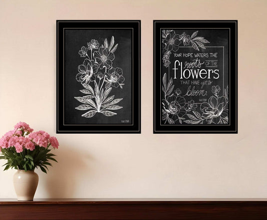 Set Of Two Vintage Flowers in Bloom Black Framed Print Wall Art - Homeroots - Flyclothing LLC