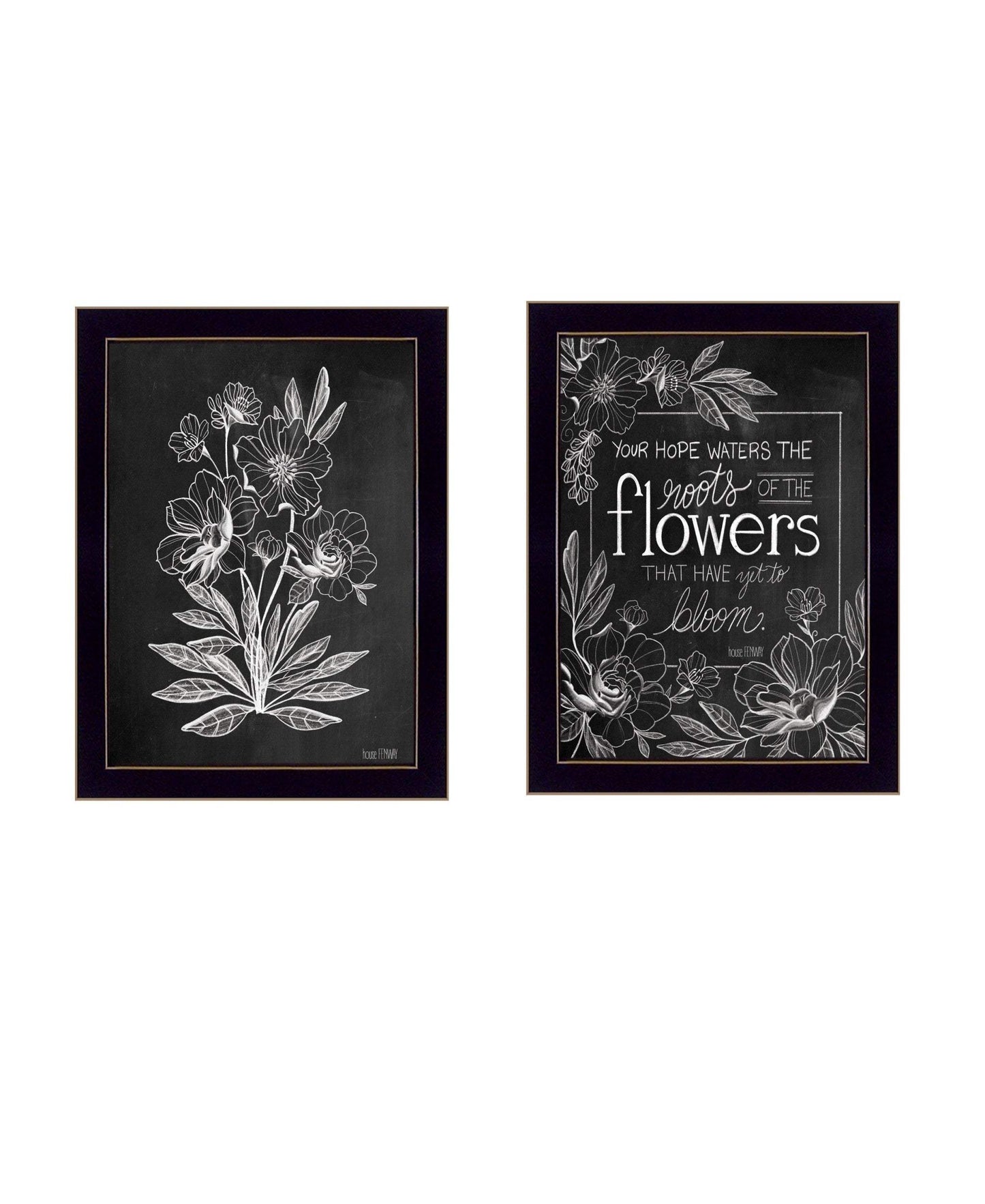 Set Of Two Vintage Flowers in Bloom Black Framed Print Wall Art - Homeroots - Flyclothing LLC
