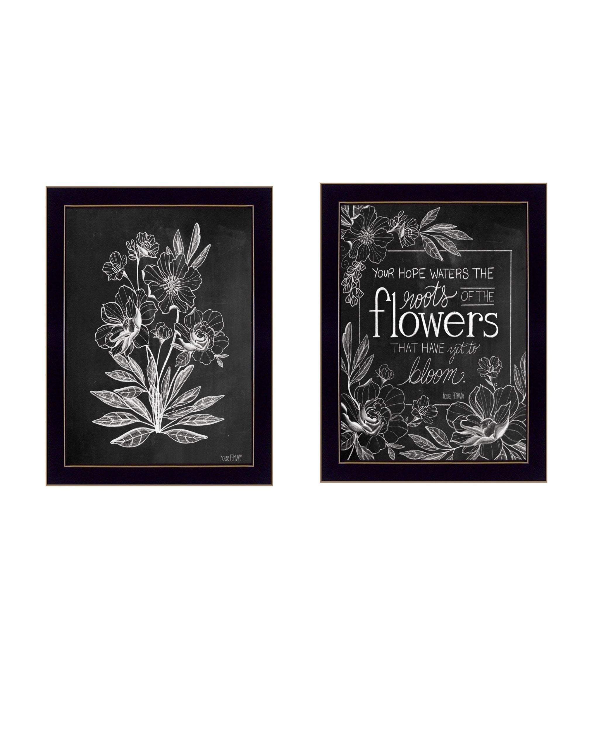 Set Of Two Vintage Flowers in Bloom Black Framed Print Wall Art - Homeroots - Flyclothing LLC