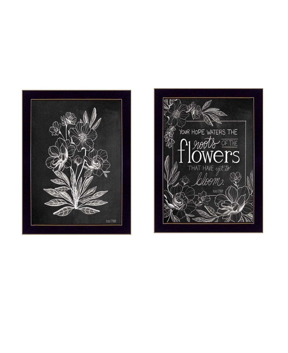Set Of Two Vintage Flowers in Bloom Black Framed Print Wall Art - Homeroots - Flyclothing LLC