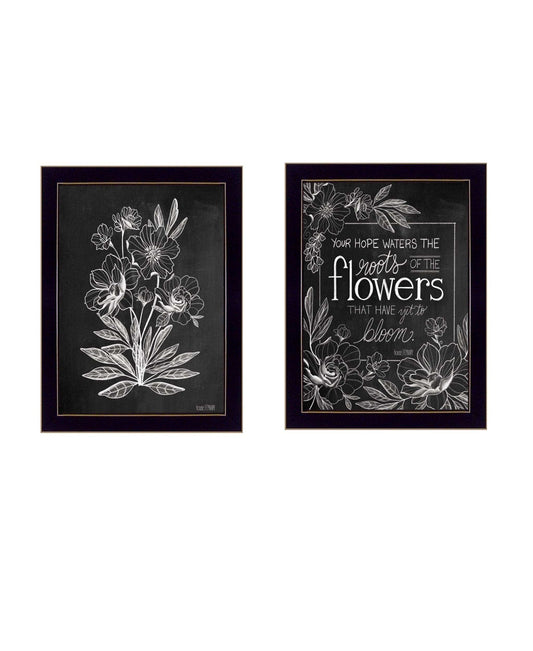 Set Of Two Vintage Flowers in Bloom Black Framed Print Wall Art - Homeroots - Flyclothing LLC