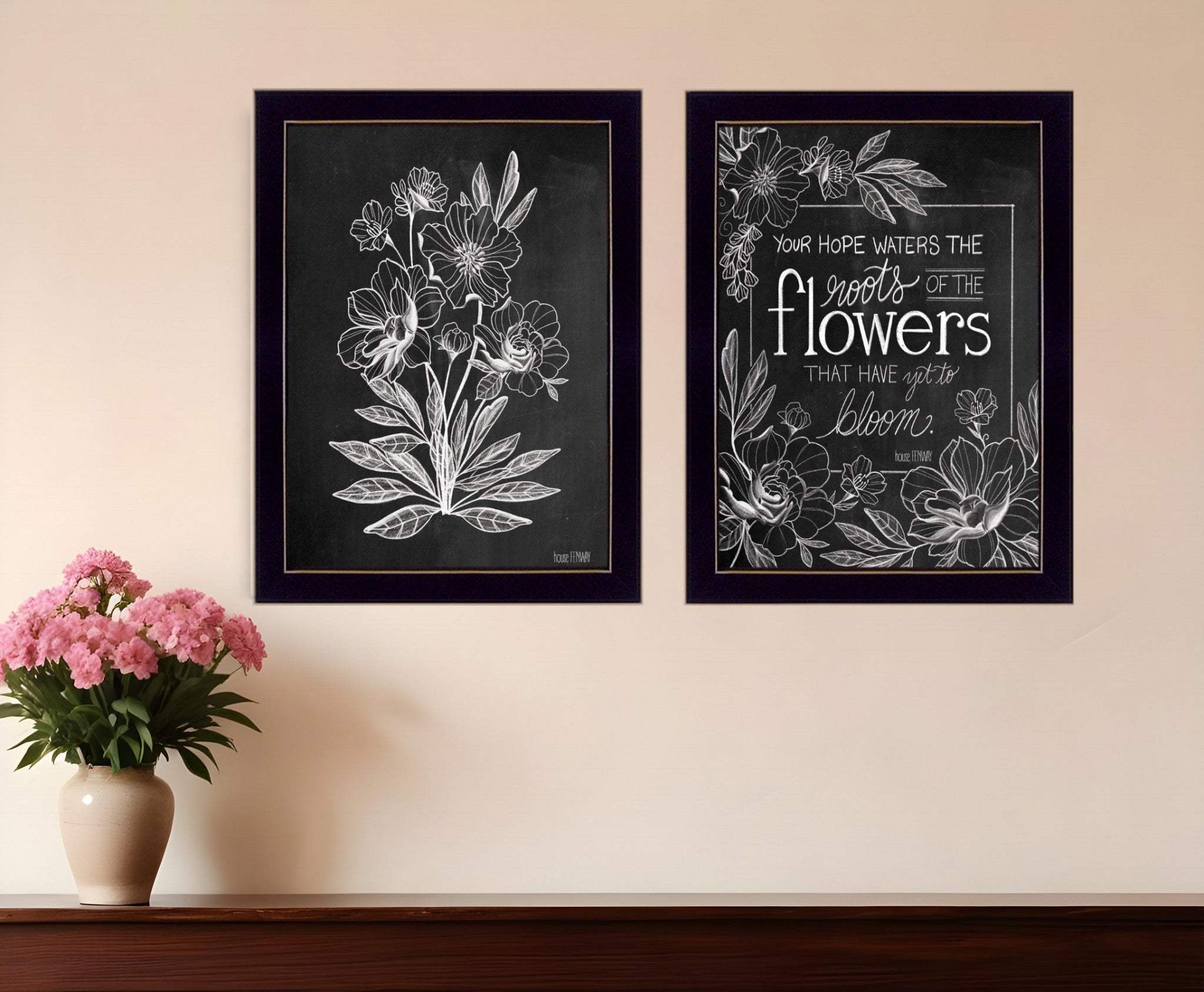Set Of Two Vintage Flowers in Bloom Black Framed Print Wall Art - Homeroots - Flyclothing LLC