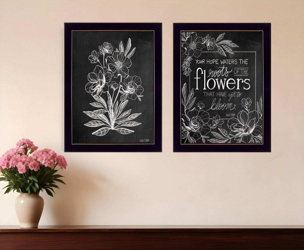 Set Of Two Vintage Flowers in Bloom Black Framed Print Wall Art - Homeroots - Flyclothing LLC