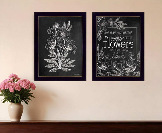 Set Of Two Vintage Flowers in Bloom Black Framed Print Wall Art - Homeroots - Flyclothing LLC